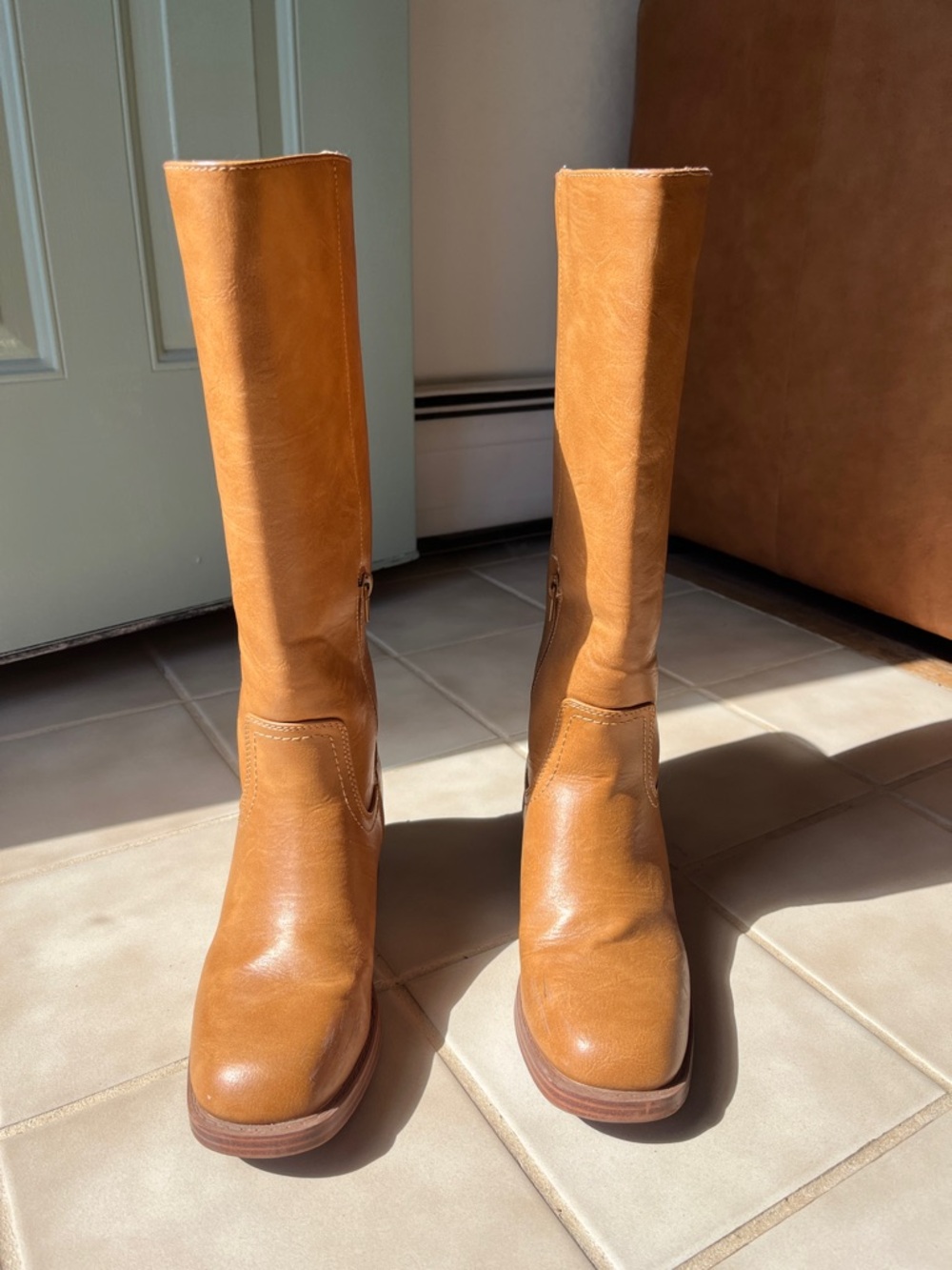 Haute Hippie Classic Tall Women's Camel Leather Heeled Boots Frye Look Alike - Picture 7 of 15